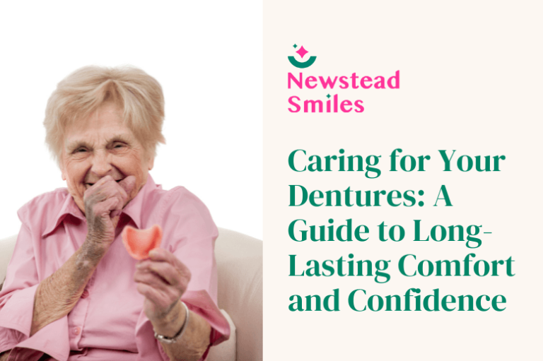 old lady holding Dentures in her hand